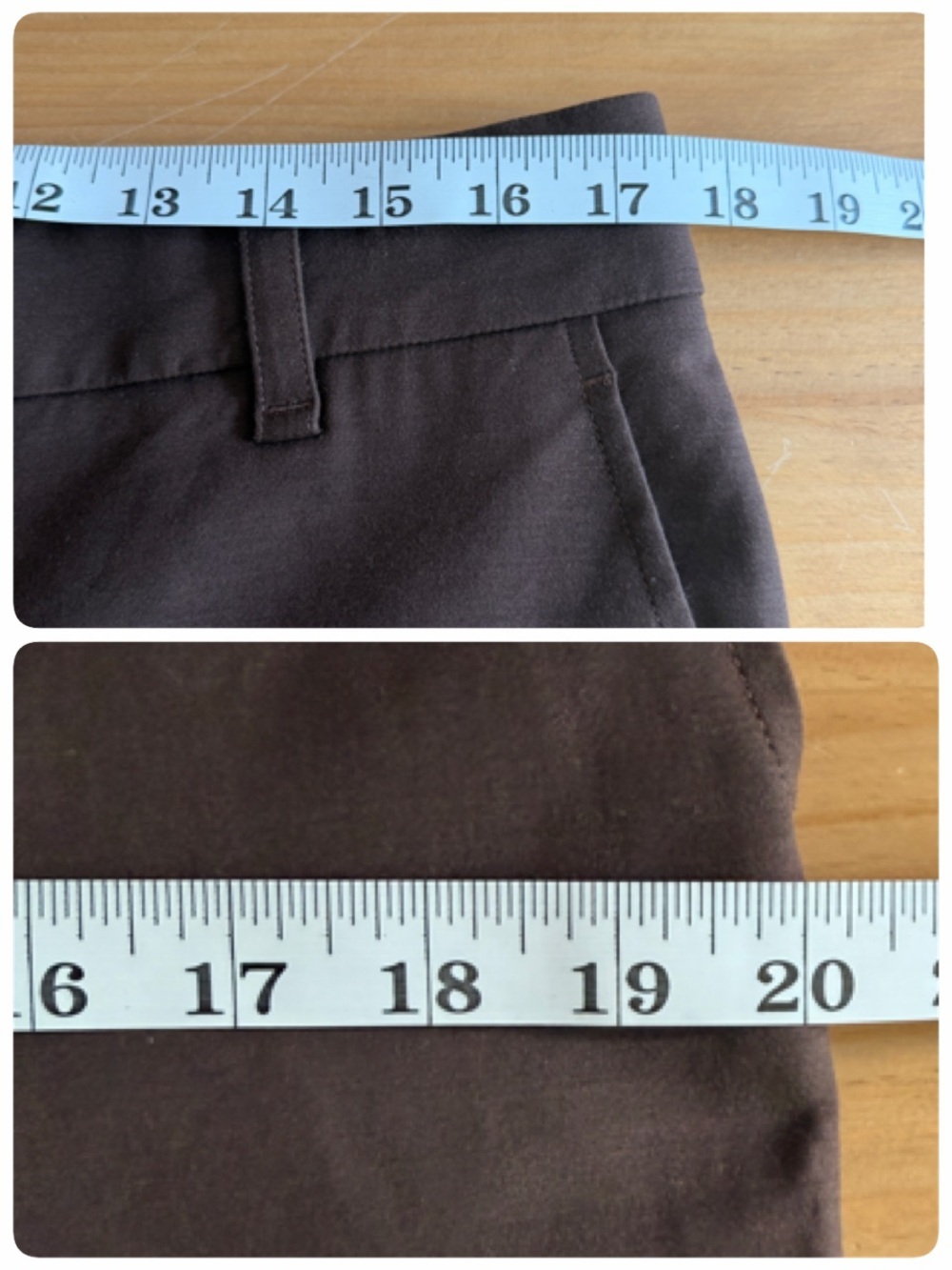 Vince Dark Brown Straight Leg Trousers Size 14 Cotton Viscose Flat Front Pants - Picture 12 of 15